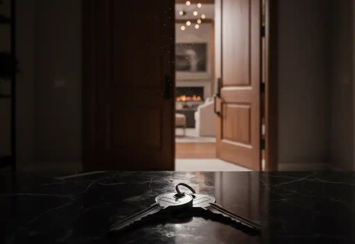 Luxury house keys on a marble surface, symbolizing the discreet and private sale of a Las Vegas property.